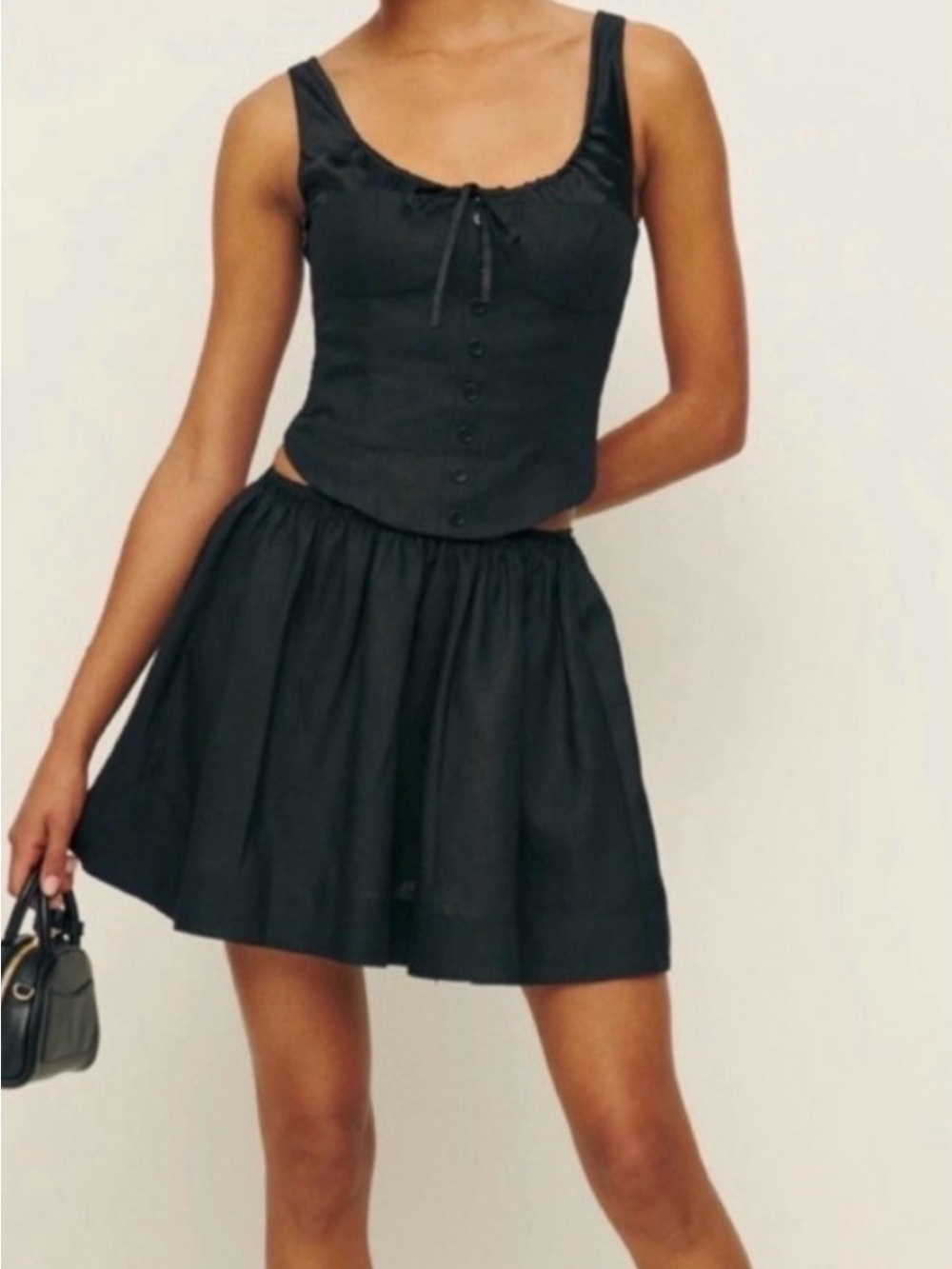 Reformation Black Gathered Mini Skirt